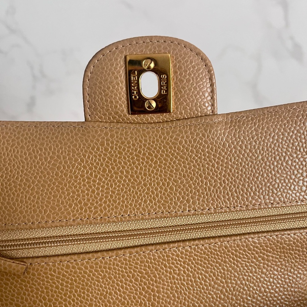 SOLD Vintage Chanel Small Double Flap Dark Beige Caviar - Picture 10 of 13